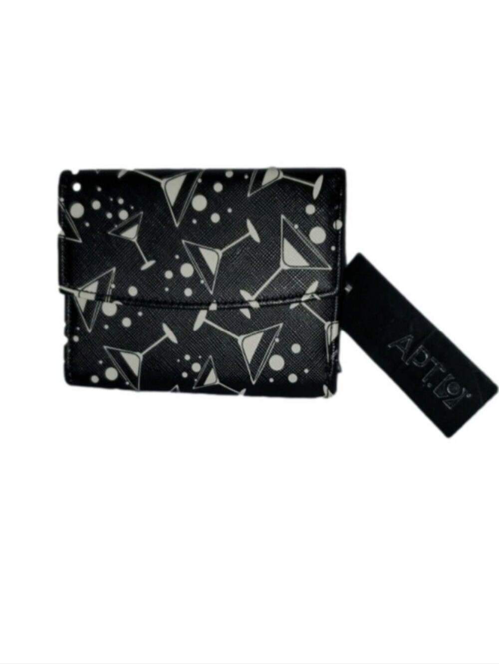 APT. 9 Mini Trifold Black & White Martini Print Wallet NWT